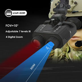 Tactical night vision can see up to 300 meters in total darkness.