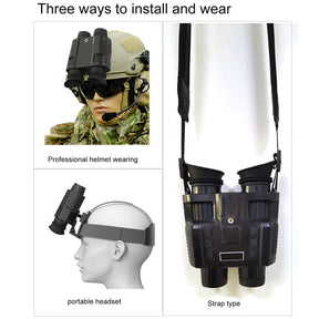 Tactical night vision can be worn on the head with a strap or attached to a helmet with a bracket.